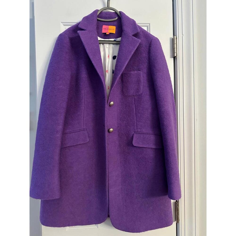 Vilagallo Womens Wool Blend Purple Lined Mid Length Coat Size 44 Portugal
